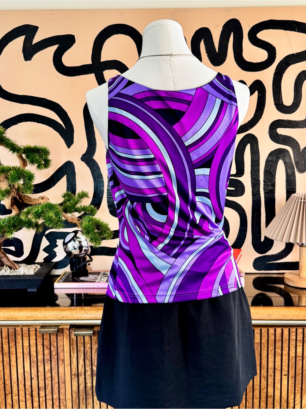 Vintage Purple Abstract Cowl Neck Top Pucci Inspired - Picture 6 of 6